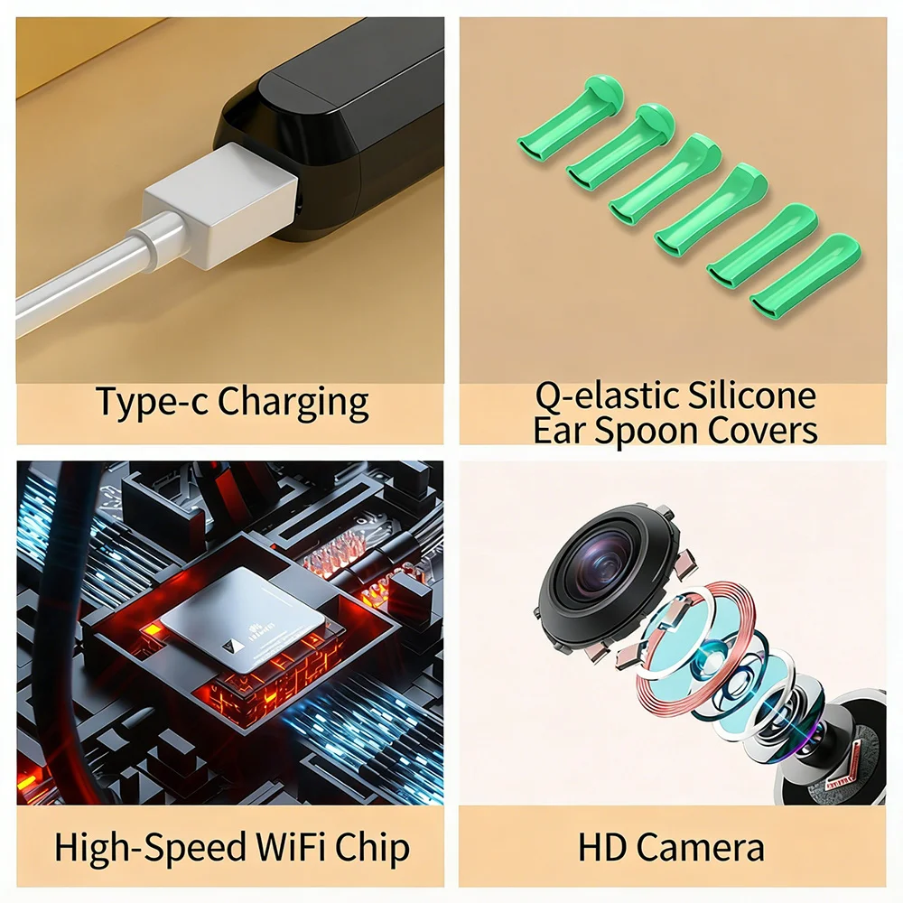 

Визуальный очиститель ушной серы с камерой, отоскоп, USB-C зарядка, эндоскоп, безопасные инструменты для удаления ушной серы, мини-камера для чистки ушей
