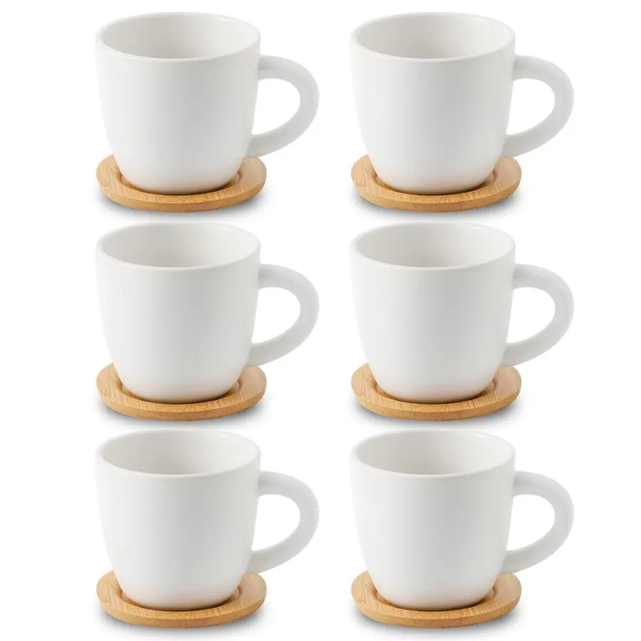 

Набор из 6 фарфоровых чашек для капучино с блюдцами, 8 унций, кофейные кружки с ручкой, идеально подходят для двойного эспрессо, американо, молочных напитков.