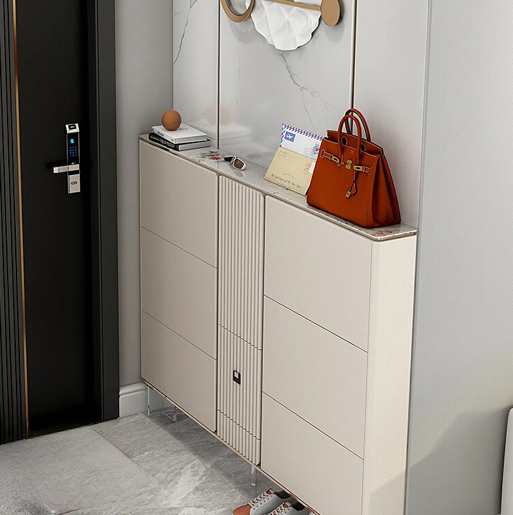 Light luxury, ultra-thin shoe cabinet for entering households, modern 17cm flip bucket storage for narrow styles at the doorstep