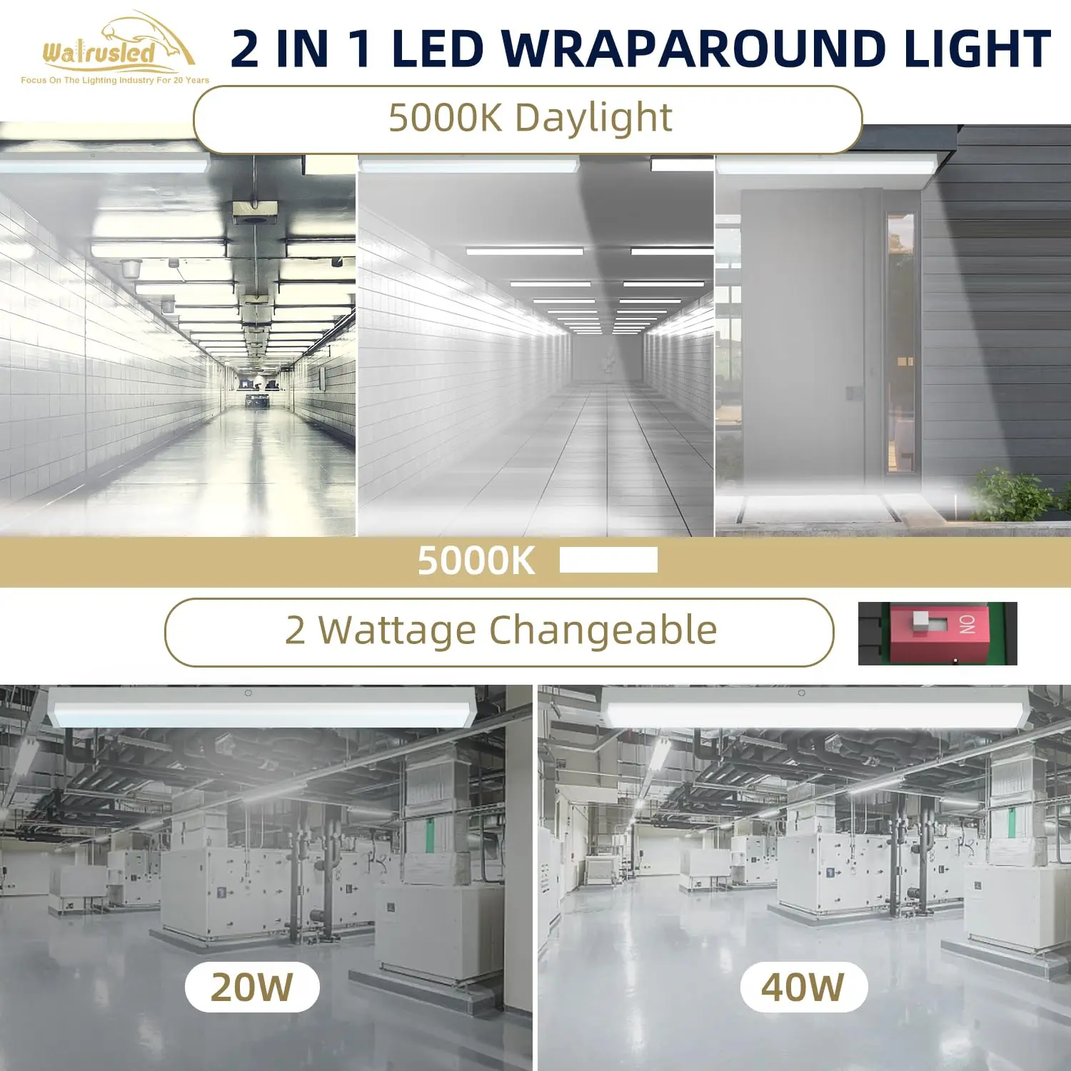 Luce avvolgibile per scale a LED da 4 piedi, 40W 5000lm 5000K 100-277V, plafoniera commerciale per negozio con avvolgimento LED da incasso FCC