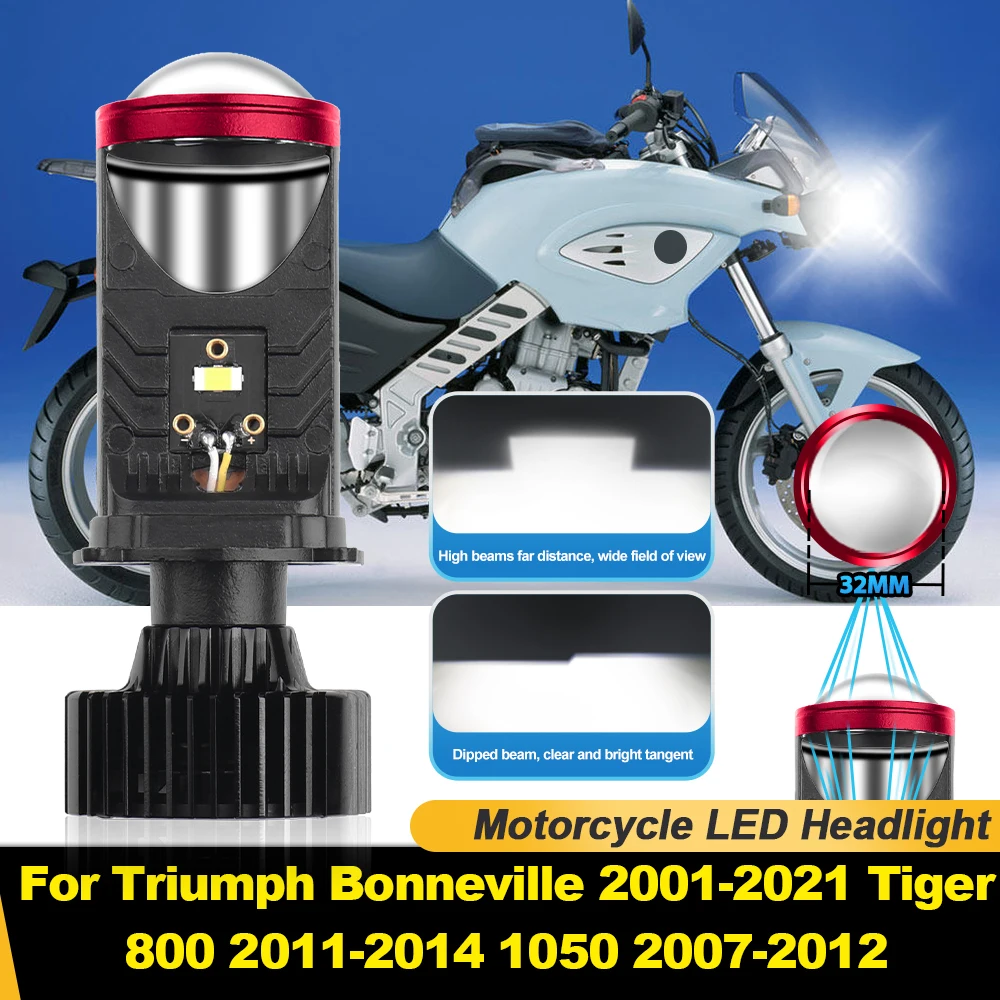 Faro LED para motocicleta de 100W, lente de proyector de 12V, lámpara para Moto Triumph Bonneville 2001-2021 Tiger 800 2011-2014 1050 2007-2012