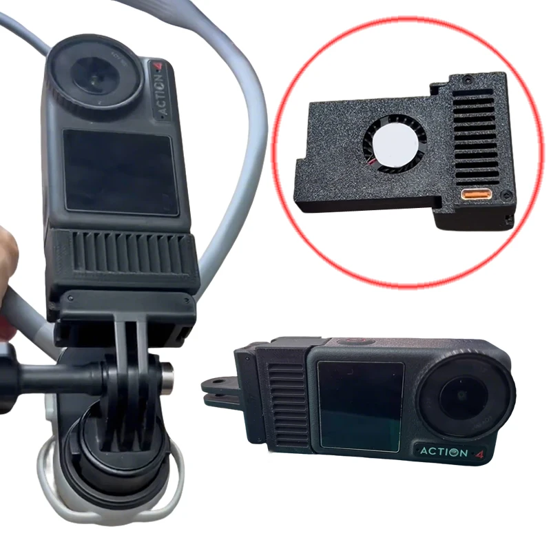 For DJI Action 3/4/5/6 Camera Air-Cooled Cooler External Heat Dissipation Cooling Fan with Vertical Shooting Mount Interface