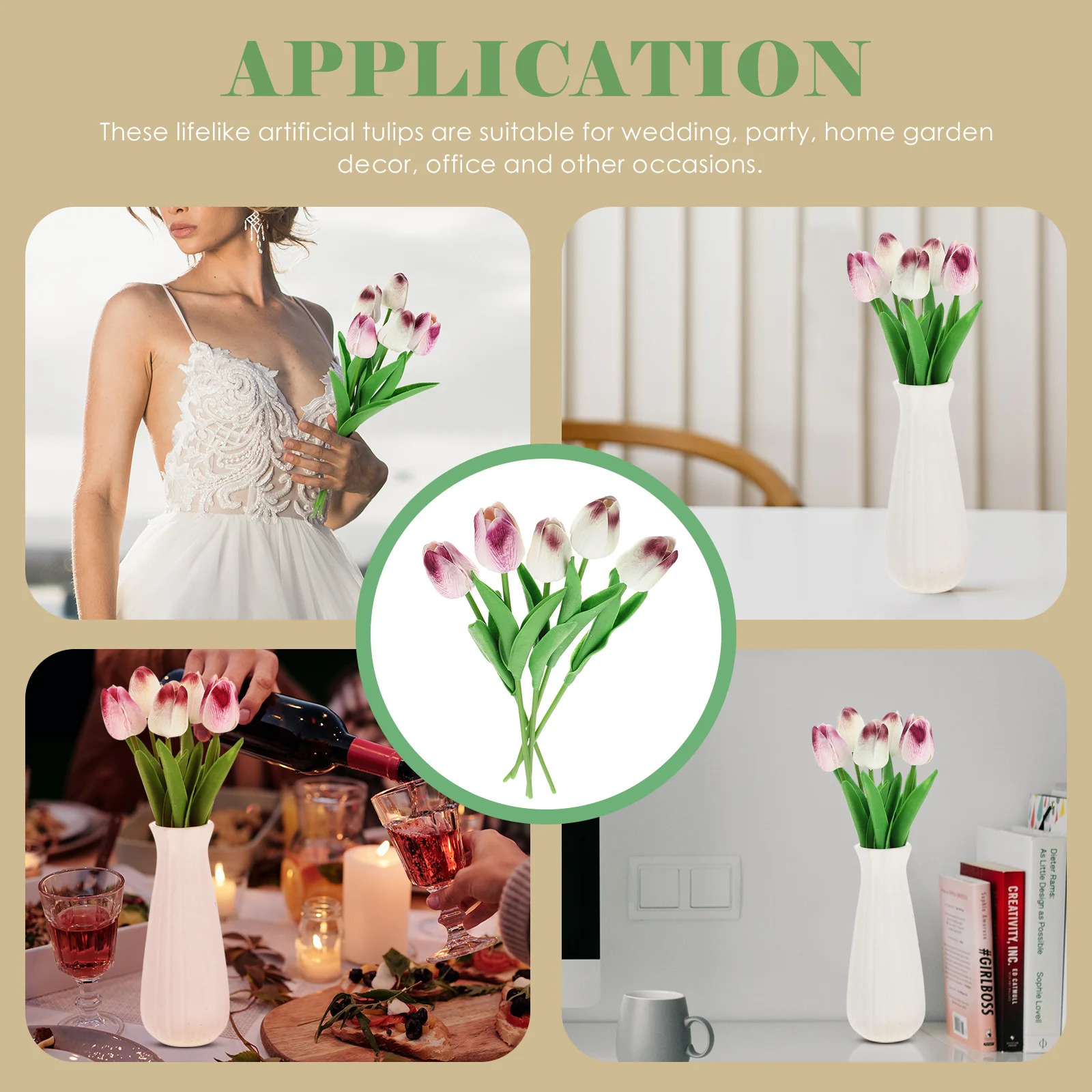 

5 Pcs Simulated Tulip Decorative Flowers Simulation Artificial Bouquet for Decoration Tulips with Stem Fake Indoor