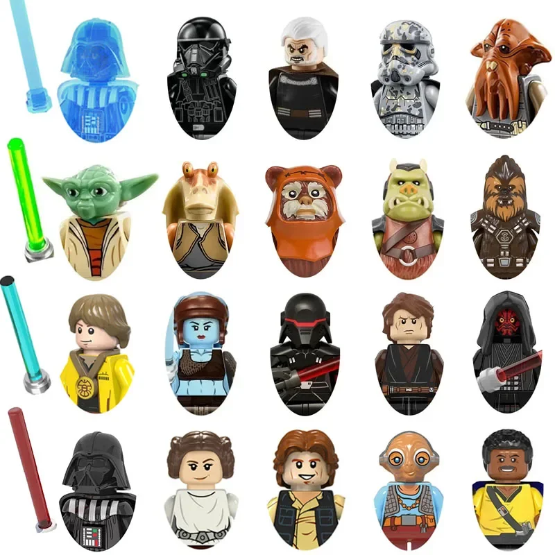 สตาร์วอร์ส Yoda Skywalker Mandalorian Han C-3PO เดี่ยว Leia Darth Vader bbba Fett บล็อกหุ่นหุ่นยนต์ขนาดเล็กประกอบอิฐตุ๊กตา