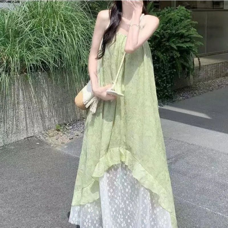 

2026 Floral Summer Splicing New Seaside Suspender Holiday Temperament Irregular Dress Skirt