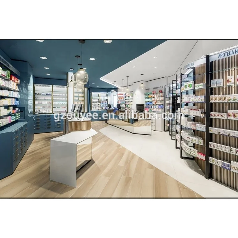 Customized-Wall Mounted Retail Medical Store Furniture Display Rack Pharmacy Shelving Design