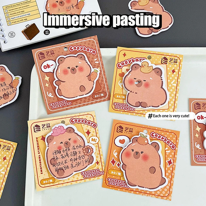 30Sheets Kawaii Creative Funny Capybara Sticky Note Cute Fashion Cartoon Capybara Special-shaped Sticky Note Children Gifts