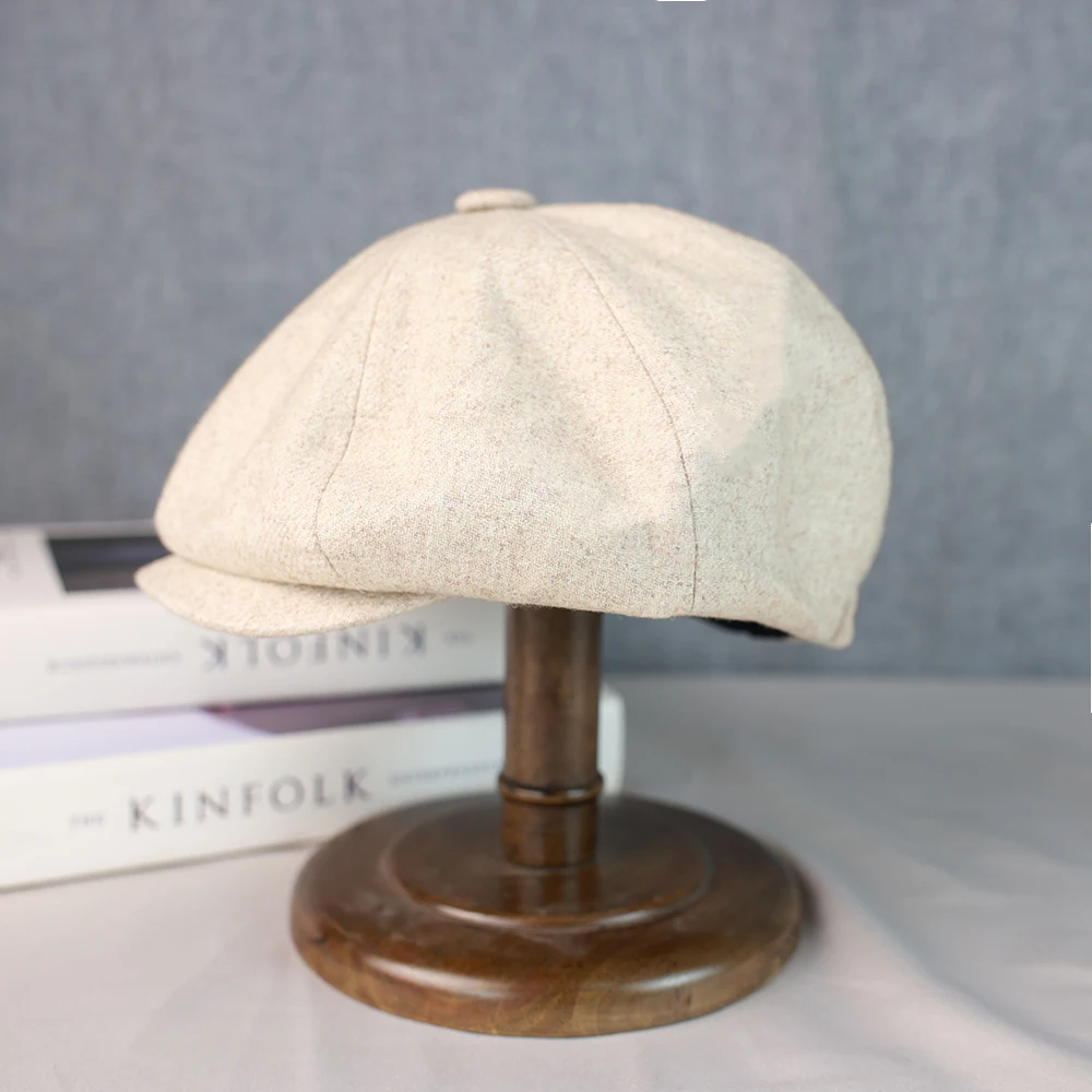 Wool Newsboy Cap Men Grey Beige Solid Color Flat Caps Women Men British Painters Hat Soft Autumn Winter hats Octagonal Cap 018