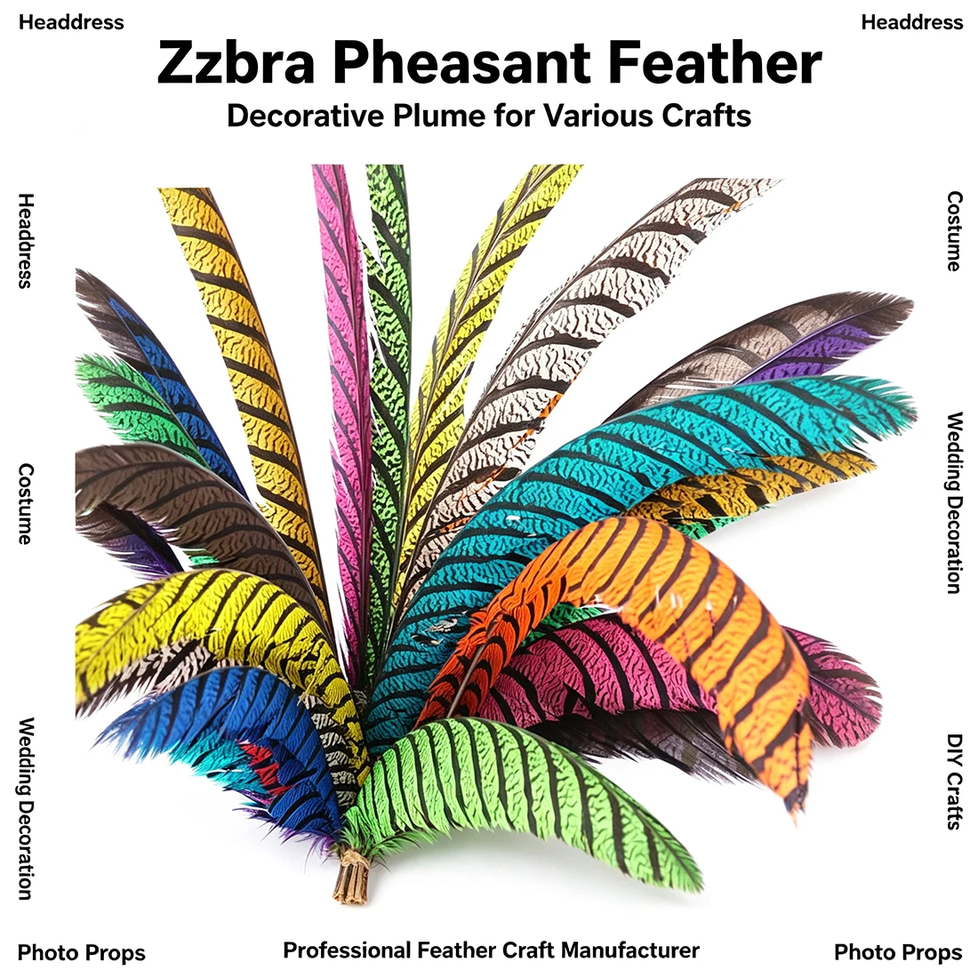 ZPDECOR Zebra Long Pheasant Tail Feathers 80-90cm/32-36 Inch for DIY Crafts And Home Decorations