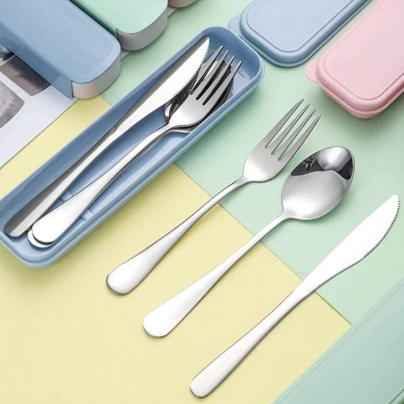 Portable Tableware 410 Stainless Steel Spoon Knife and Fork Three-piece Set Household Simple Student Dormitory Tableware Set Fit