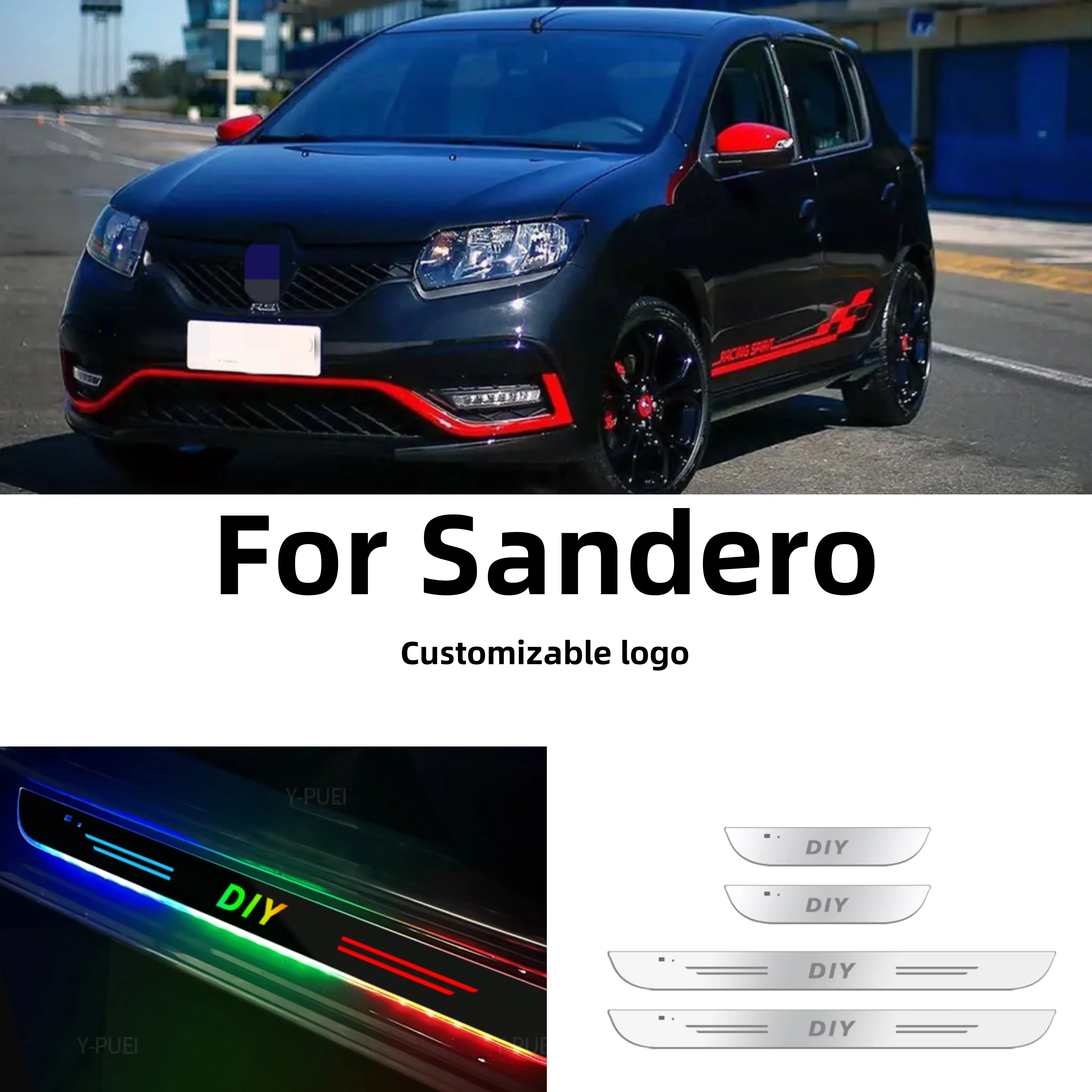 

Для Dacia Sandero Stepway 2007-2023 2018 2020Car подсветка порога двери с индивидуальным логотипом светодиодный Welcome аксессуар