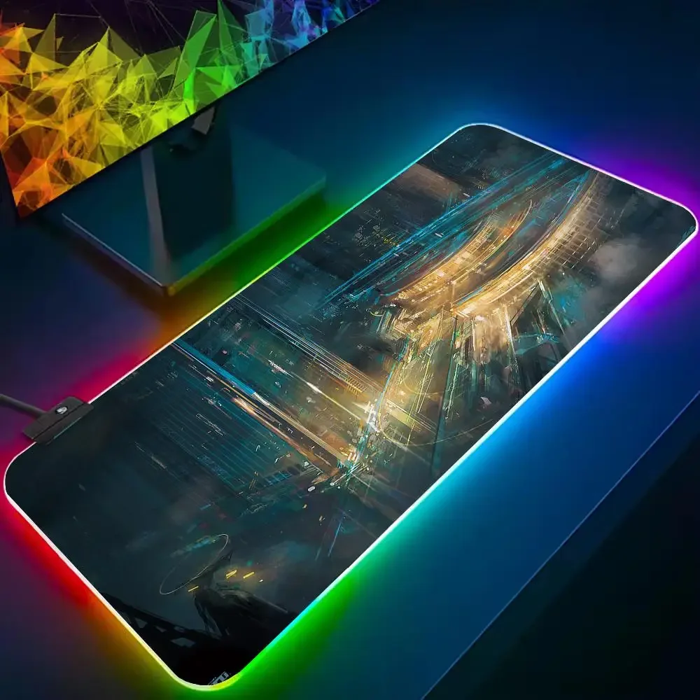 

Future City RGB Gaming Mouse Pad, Desktop Mouse Pad, Cute HD Rainbow Keyboard Pad, CSGO player, 90x40, XL