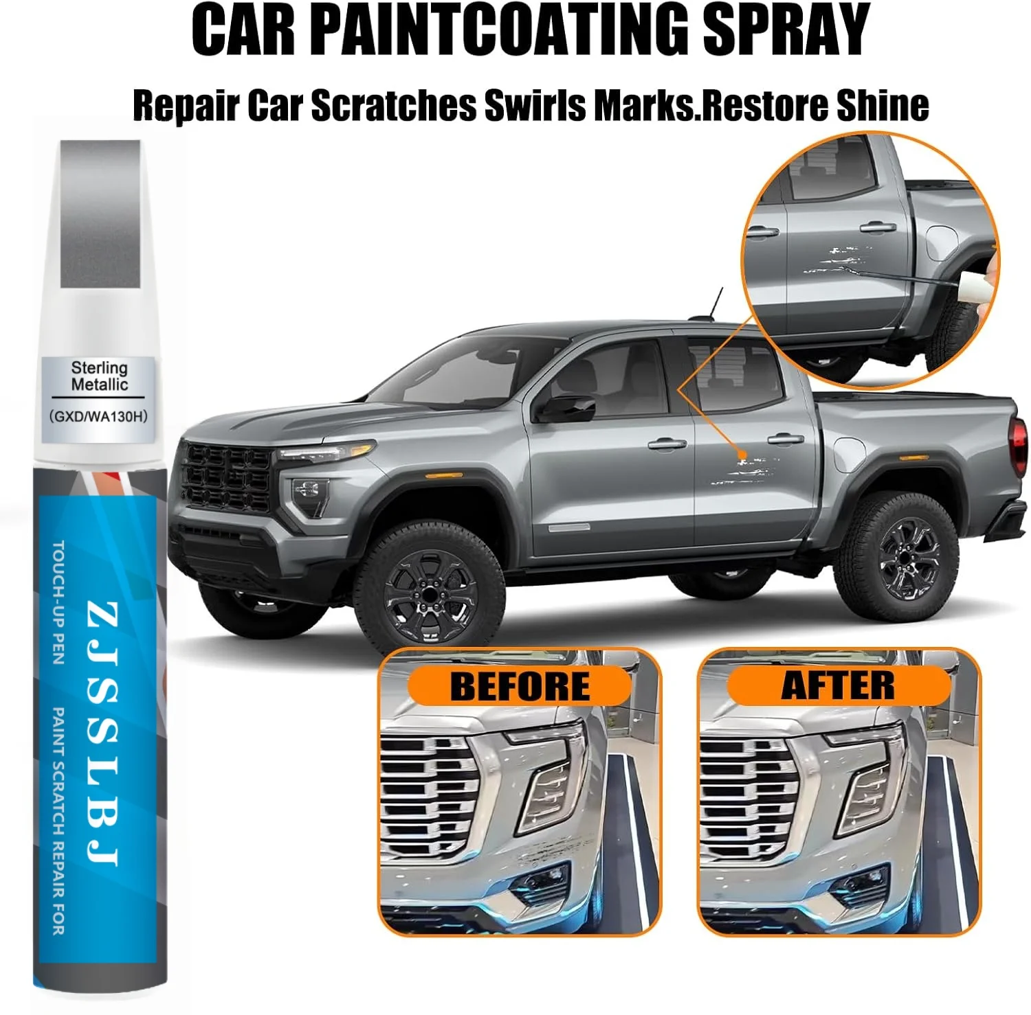 Car Touch Up Paint(Sterling Metallic(GXD/WA130H)) for GMC, Car Paint Scratch Repair Kit, Quick & Easy Solution to Repair, 2 in 1