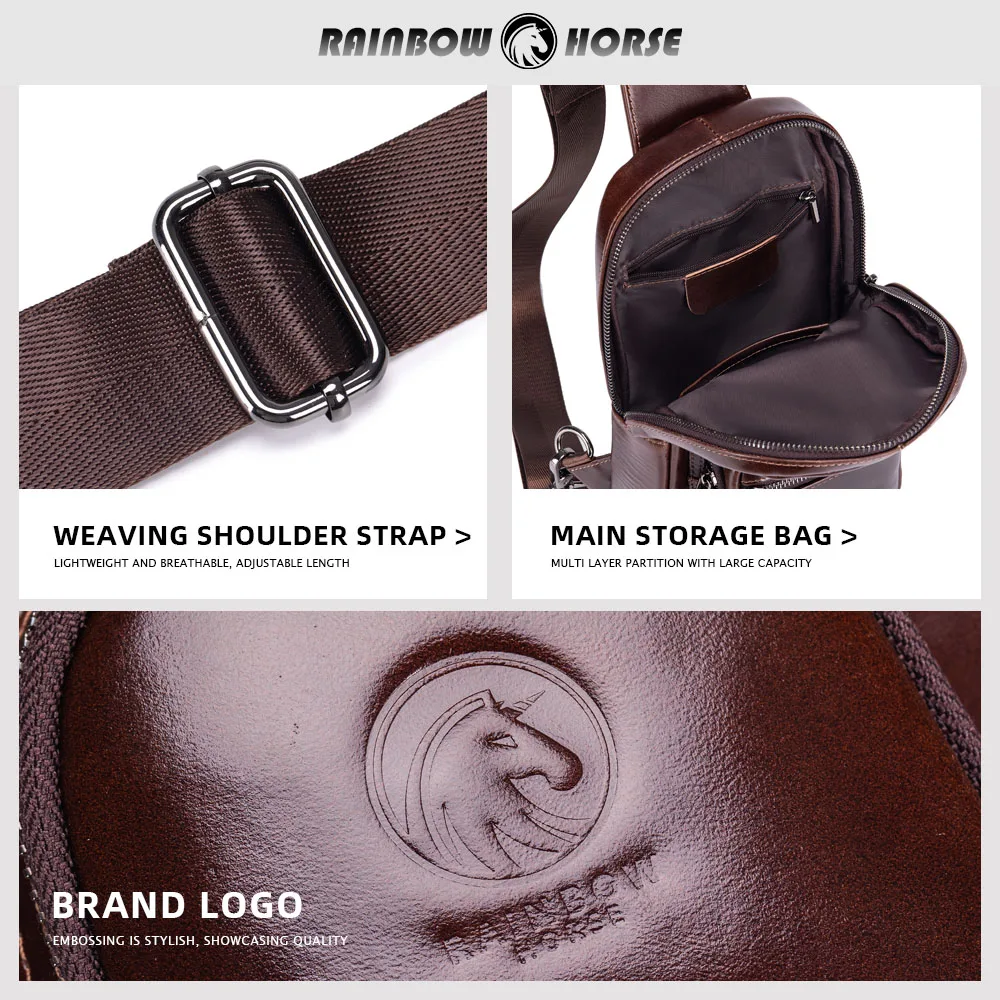 Men's Chest Circumcision Head Layer Leather Casual Fashion Crossbody Chest Bag Men's Bag Leather Chest Bag Shoulder Bag view 5