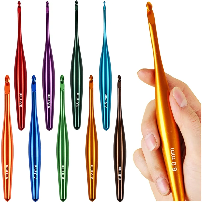 ABFI Semplifica uncinetti ergonomici, 9 pezzi di aghi per uncinetto in alluminio (3,5 mm-8 mm), finitura lucida a mano