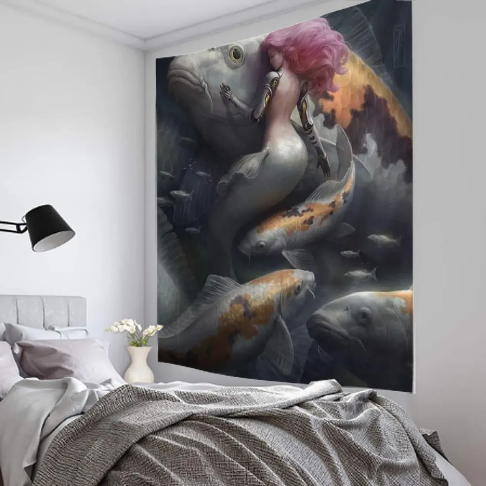 

Psychedelic mermaid mermaid girl background decoration tapestry home children's room decoration tapestry