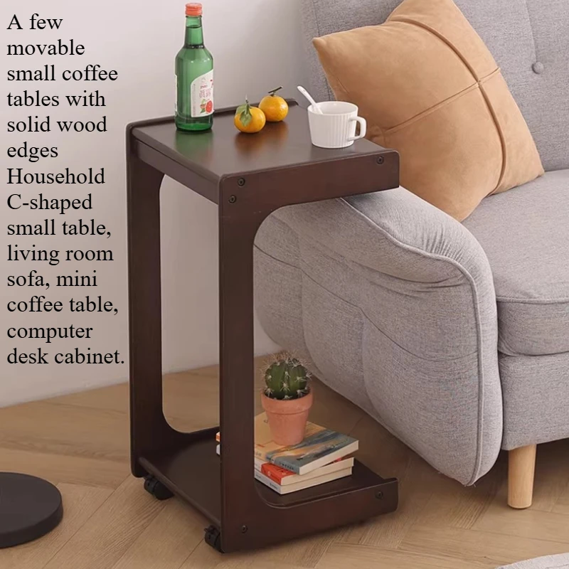 Mesa auxiliar pequeña de madera en forma de C, mesa auxiliar vintage de doble capa con cajón, muebles originales para sala de estar