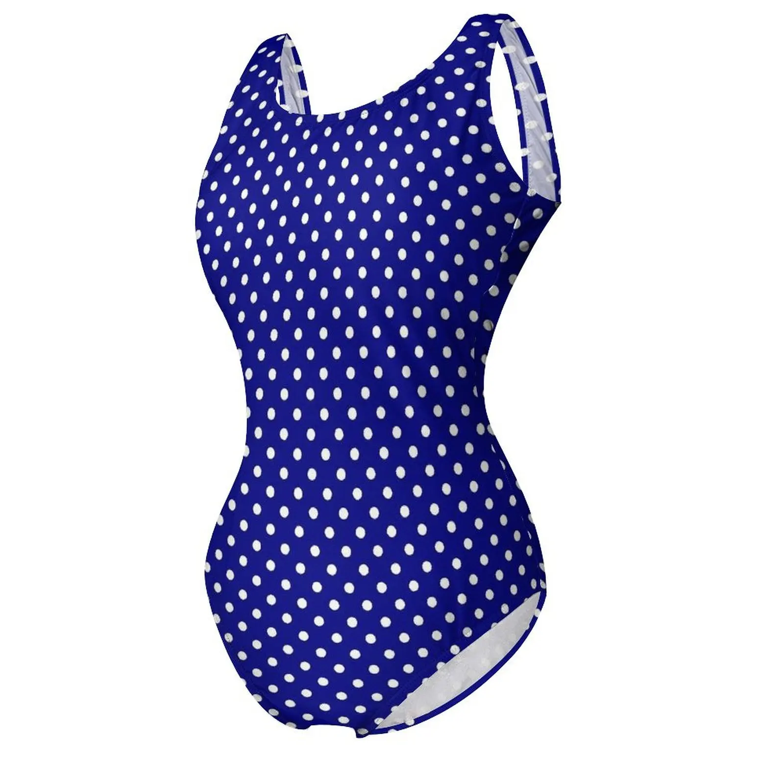 White Polka Dot Swimsuit Navy Blue One-Piece Swimwear Push Up Stylish Monokini Sexy Holiday Swim Custom DIY Bodysuit