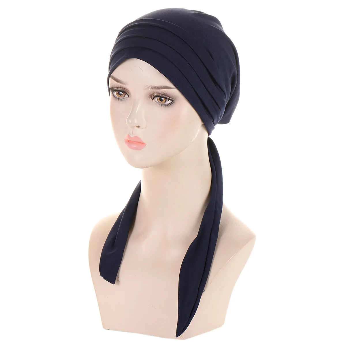 Ramadan Muslim Hijab Caps Crystal Hemp Women\'s Longtail Headscarf Hat Chemo Hats Hair Care Solid Color Turban Bonnet