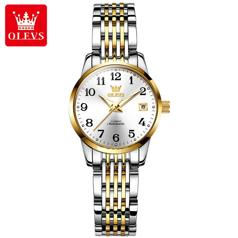 OLEVS Brand Fashion Watches For Women Ladies Luxury Stainless Steel Dress Automatic Mechanical Watch Waterproof Reloj Mujer