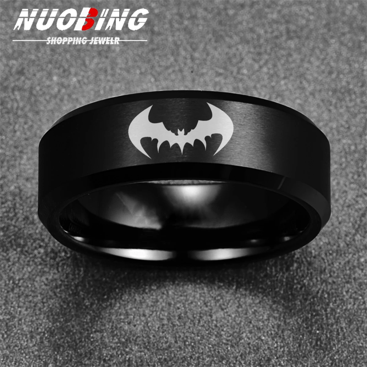 Black Vintage Bat Punk Gothic Ring Men\'s and Women\'s Animal Stainless Steel Ring Witch Halloween Party Ghost Jewelry Accessories