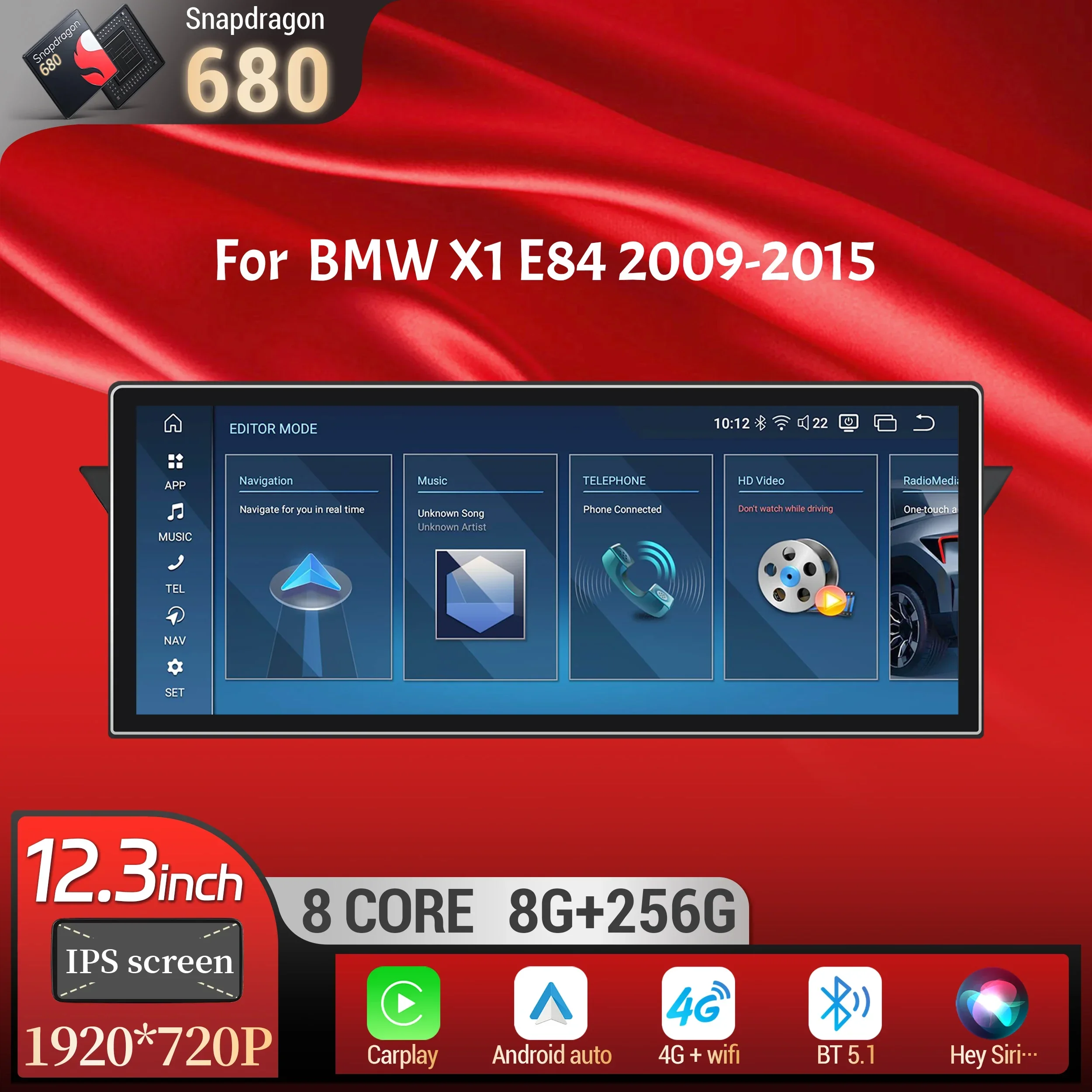

12.3 inch Android 13 4G For BMW X1 E84 2009 2010 2012 2013 2014 2015 Car Radio Wireless Carplay Snapdragon 680 Head Unit Screen