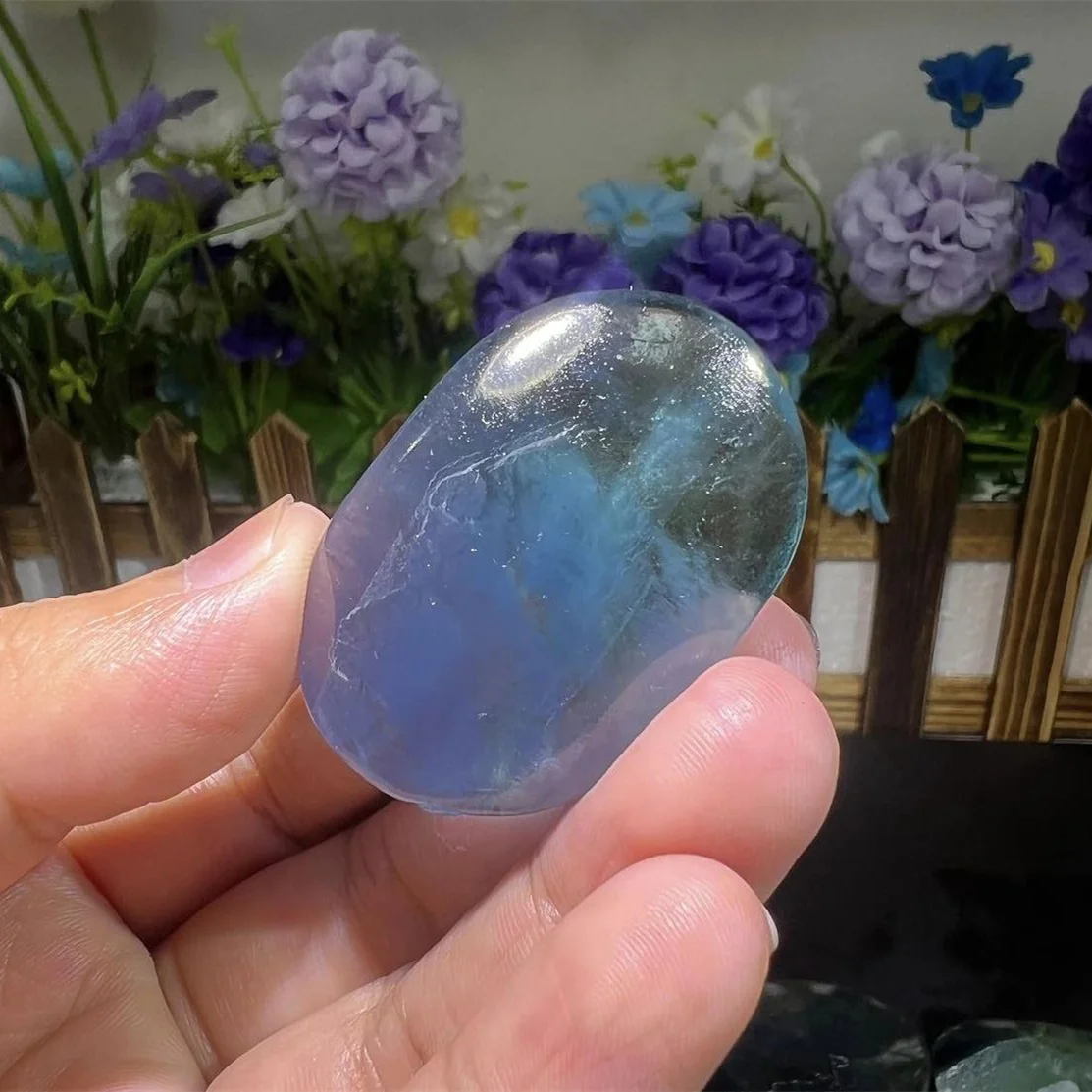 Natural blue fluorite palm stone natural crystal palm stone for decoration