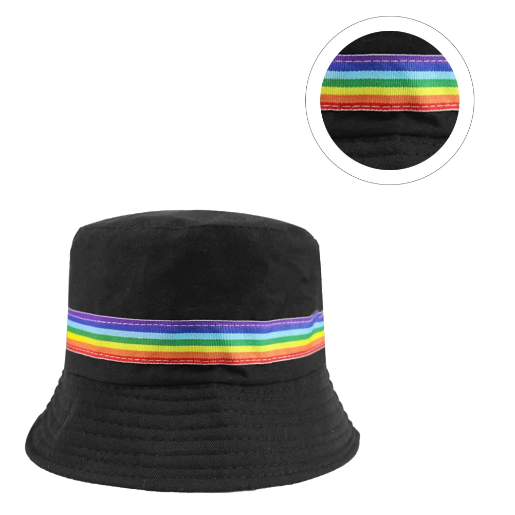 

1pc Fashion Bucket Cotton Sun Protection Rainbow Stripe For Summer Beach Fashion Bucket Hat Outdoor Unisex