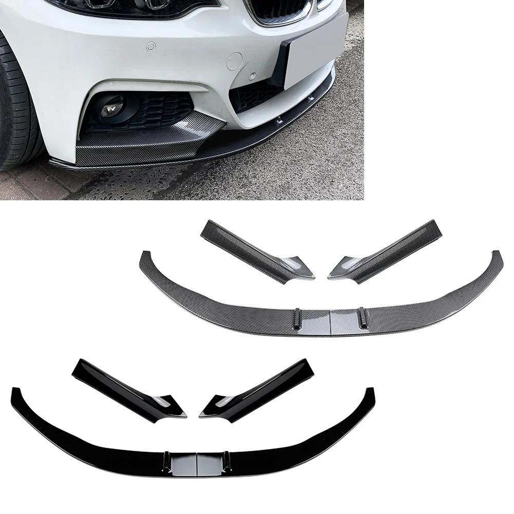 Car Front Bumper Spoiler Lip Trim + Side Splitter Cover Body Kit For BMW 2 Series F22 F23 M Sport 2014-2022