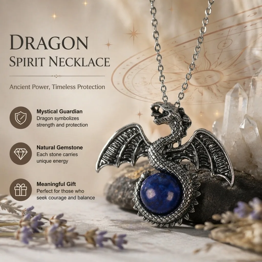 Natural Crystal Quartz Gemstone Pendant Retro Satan Pterosaur Necklace Strength & Courage Energy Jewelry Best Gift for Men Women