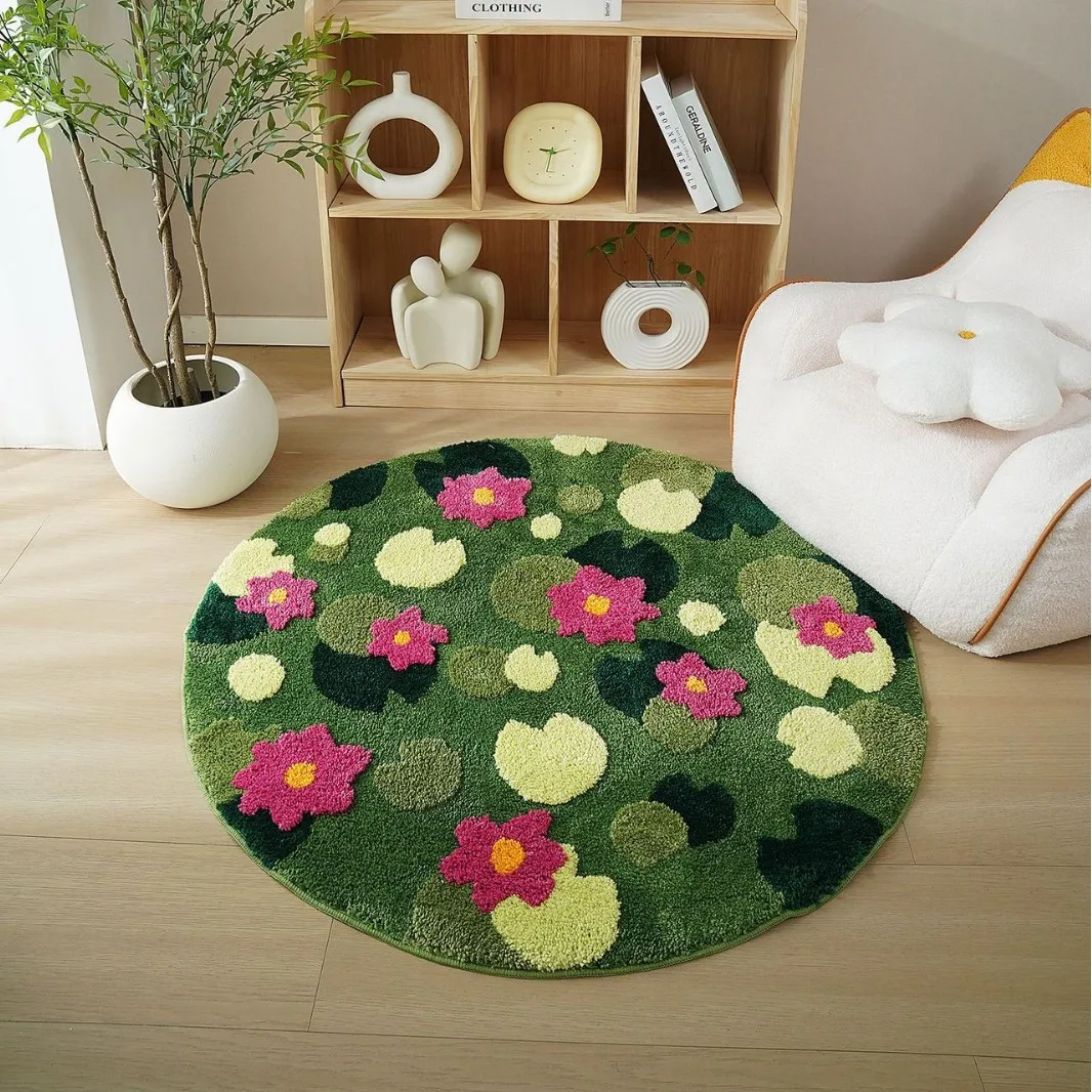 Lotus Pond Moss Area Rug Hand-Tufted Bedroom Bedside Rugs Living Room Decorative Carpet Non-slip and Water-Absorbent Floor Mat