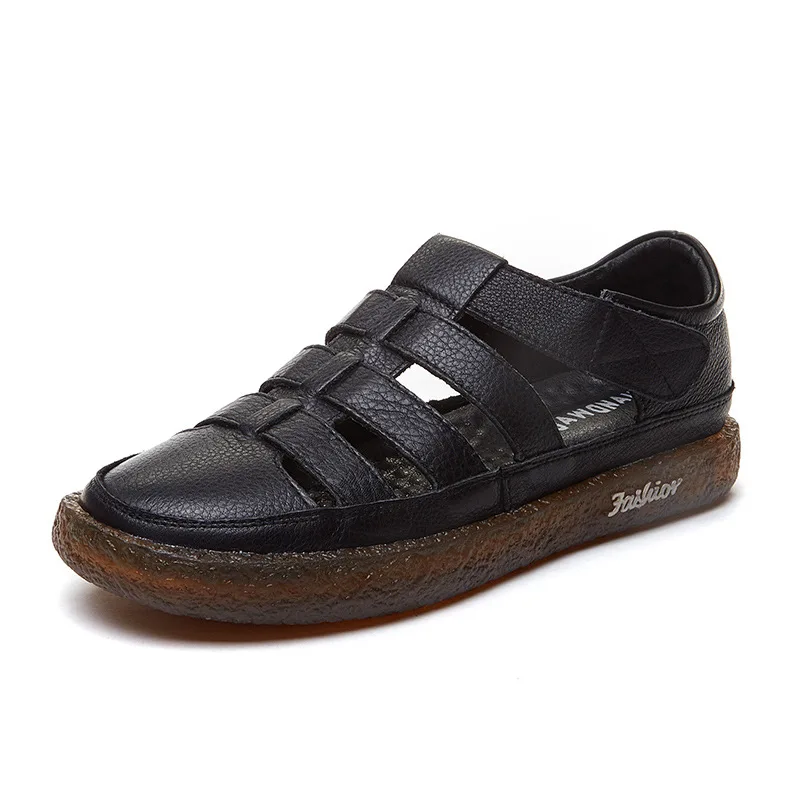 Summer Women Sandals Solid Color Light Open-Toe Breathable Flats Non-Slip Soft Leather Walking Nurse Mom Shoes Outdoor