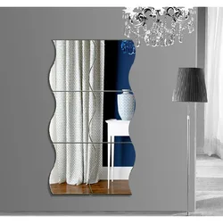 6Pcs Mirror Wall Sticker Wall Decoration Waves Shape Self-adhesive 3D Mirror Removable Wall Sticker Home Room Decal Decoration