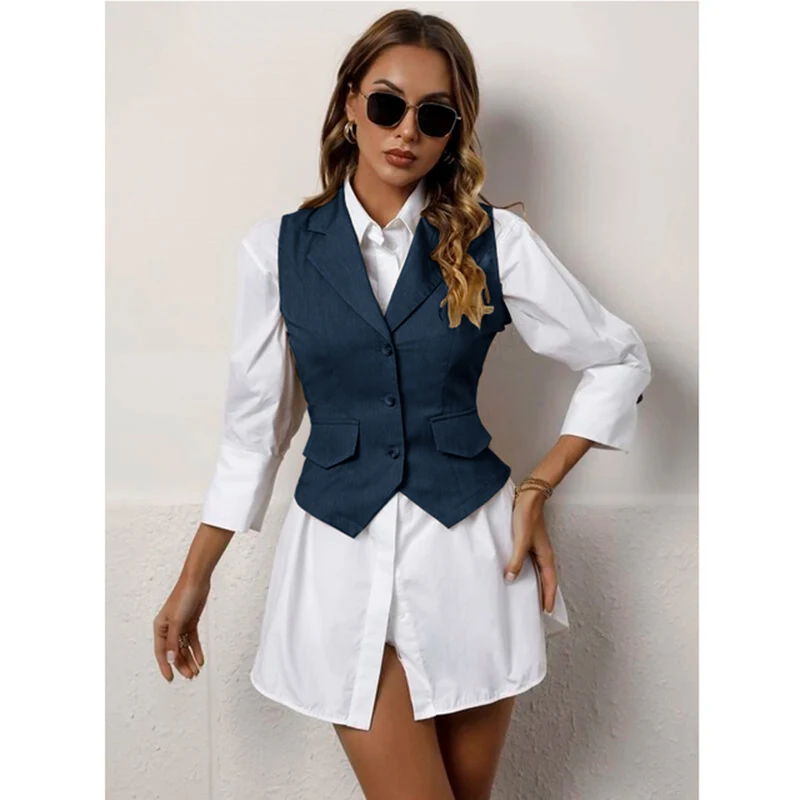 Women\'s Suit Vest Slim Single-Breasted Pointed Lapel Sleeveless Jacket Casual Fashion Business Formal Office Vest Comfortable