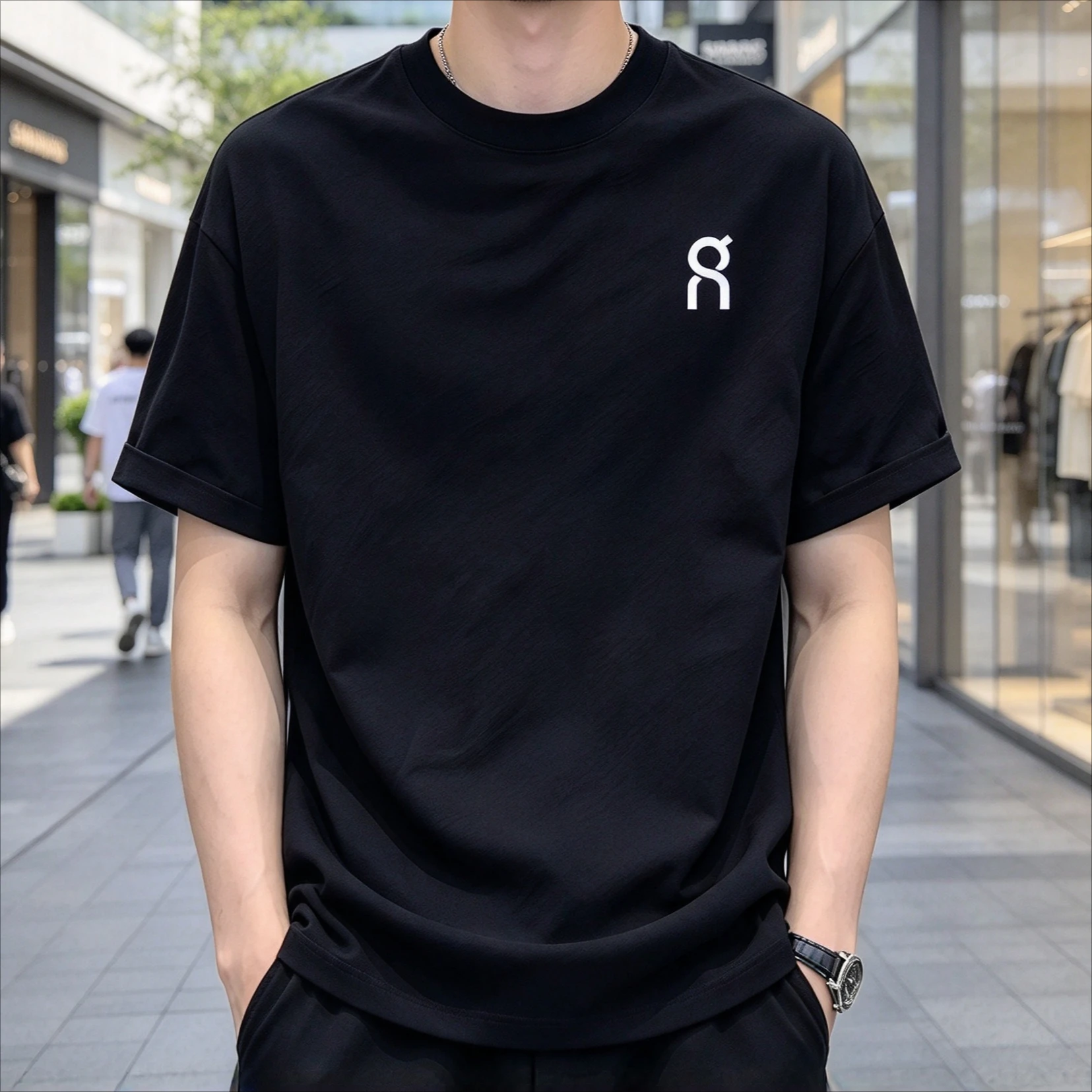 2026 New Pop Sport Family Matching Oversized Unisex TShirt Minimal Abstract Symbol Left Print Cotton Short Sleeve Streetwear Tee