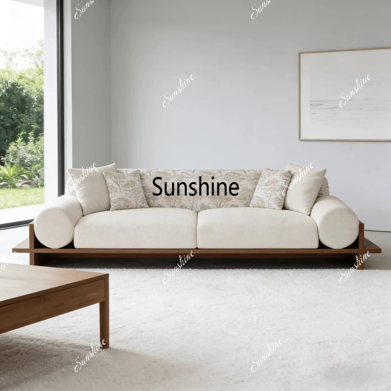 

New Chinese style, classic complex design, light luxury solid wood leather cloth straight row sofa