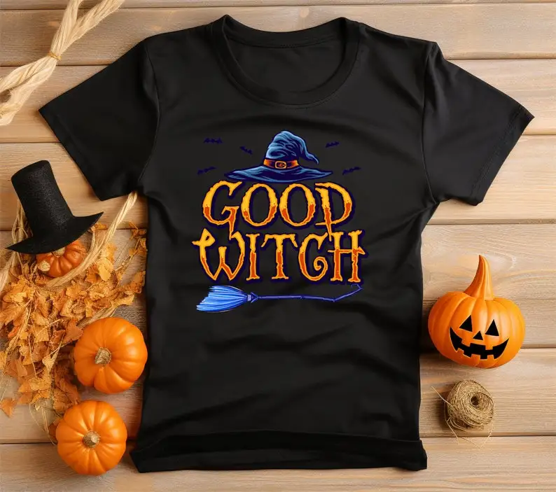 

Good Witch Halloween T-Shirt Vibrant Graphic Print, No Fade Soft 100% Cotton Black Shirt Neat Stitching Unisex Style