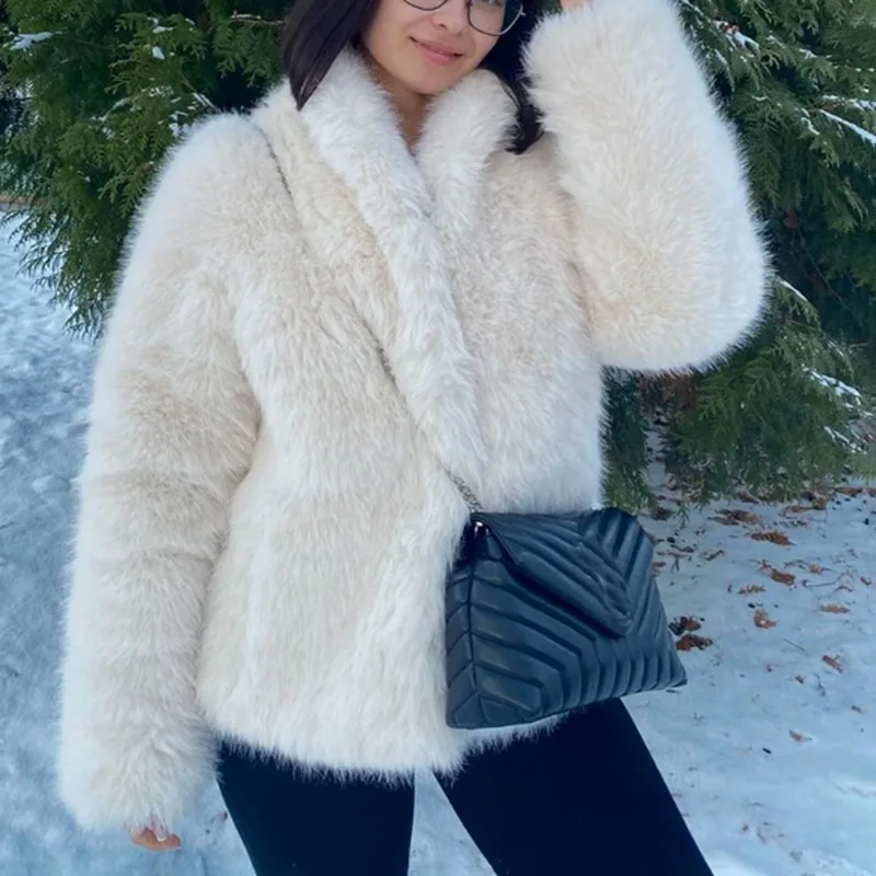 투울라로즈 겨울 두꺼운 퍼 코트 신상 라펠 플러시 패치워크 따뜻한 루즈 퍼 코트 패션 빈티지 브라운 캐주얼 여성 아우터웨어