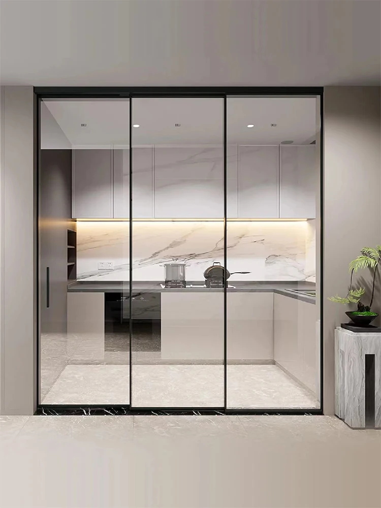 

Custom glass minimalist sliding door Kitchen balcony study cloakroom bathroom titanium magnesium alloy sliding door