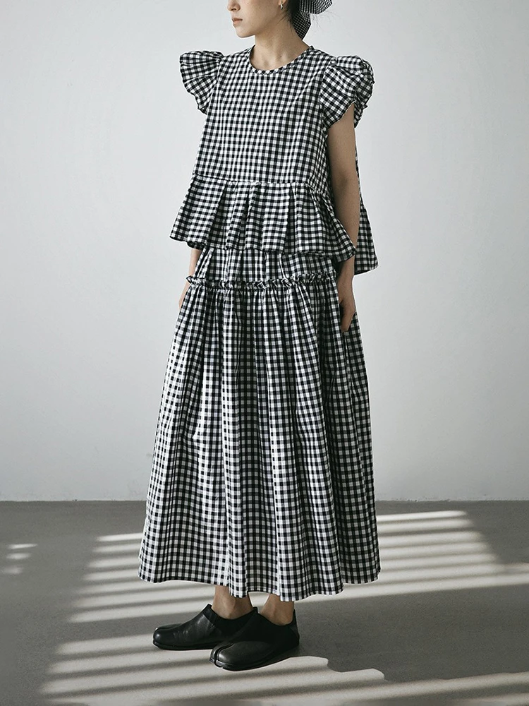 

Summer Vacation Style Sweet Pleated Short Sleeve Shirt A-Line Skirt Set Breathable High Waist Floral Flying Sleeve Top