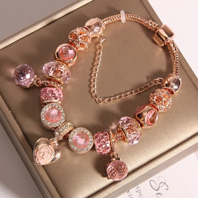 Yexcodes Life Tree Pendant Family Bracelet for Women DIY Rose Golden Chain Suitable for Women Friendship Friends Gift