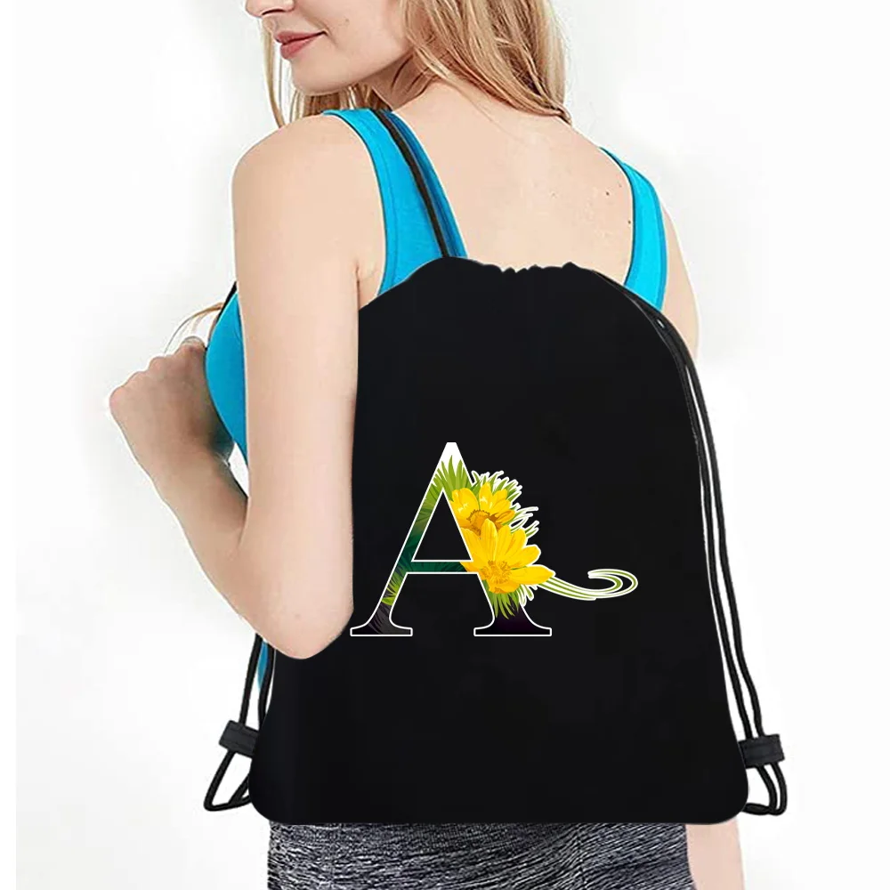 Backpacks Sports Gym Bag  Drawstring Double Shoulder Bags Women Travel Casual Canvas Flower Color Print Backpack Organizer Men