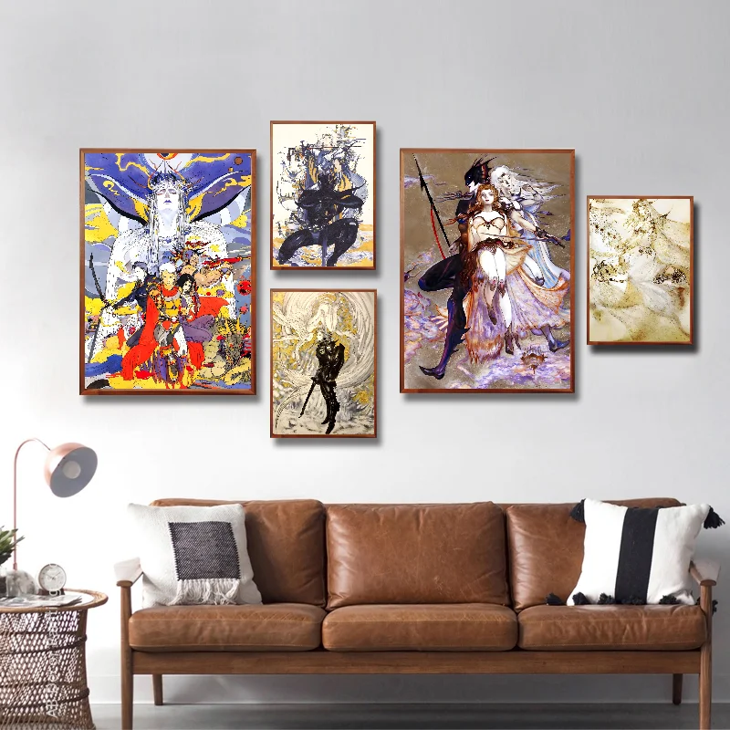 Yoshitaka Amano Final Fantasy Anime Game  Poster Self-adhesive Art Waterproof Paper Sticker Coffee House Bar Room Wall Decor