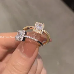 Luxury Classic Square Zircon Wedding Engagement Rings for Women Exquisite Open Adjustable Geometry Shine Rings Charm Jewelry