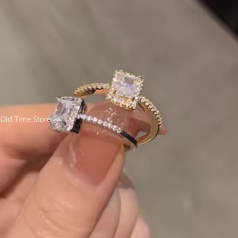 Luxury Classic Square Zircon Wedding Engagement Rings for Women Exquisite Open Adjustable Geometry Shine Rings Charm Jewelry