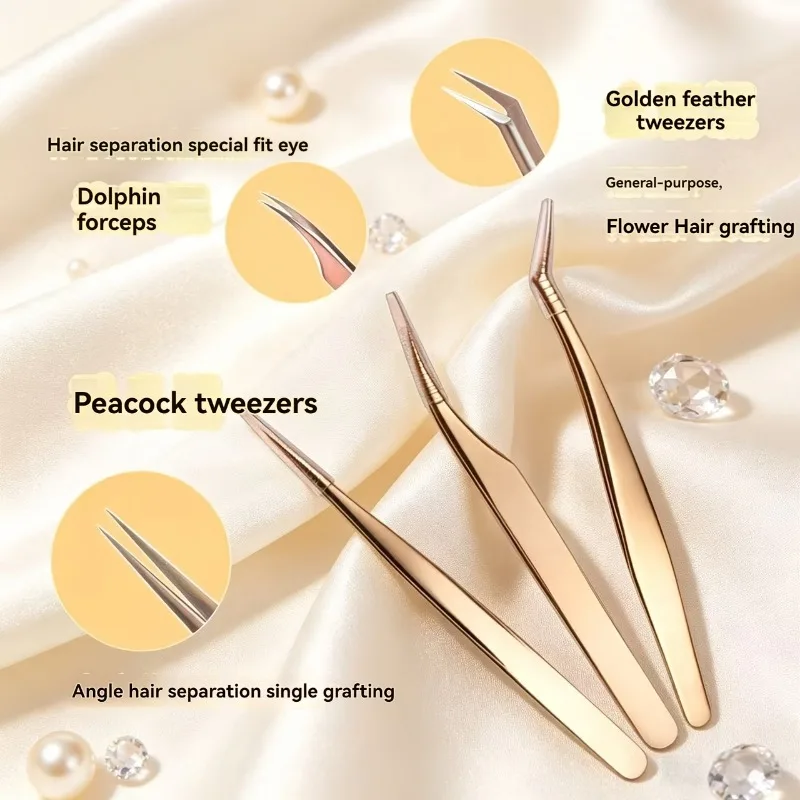 High Precision Lash Tweezers Set - Includes 3 Stainless Steel Eyelash Tweezers for Classic Individual and Volume Lash Extensions