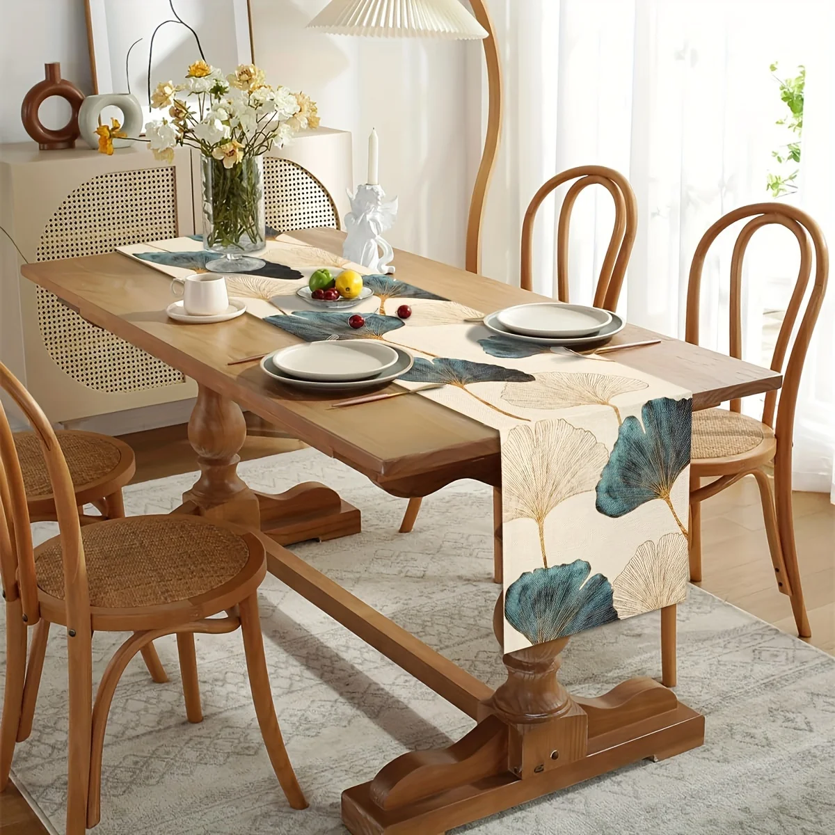 Ginkgoblatt-Tischfahne, blaugrüne goldene Tischdecke, Schminktisch, Couchtisch, Stoff, Wohnzimmer, Schlafzimmer, Heimdekoration