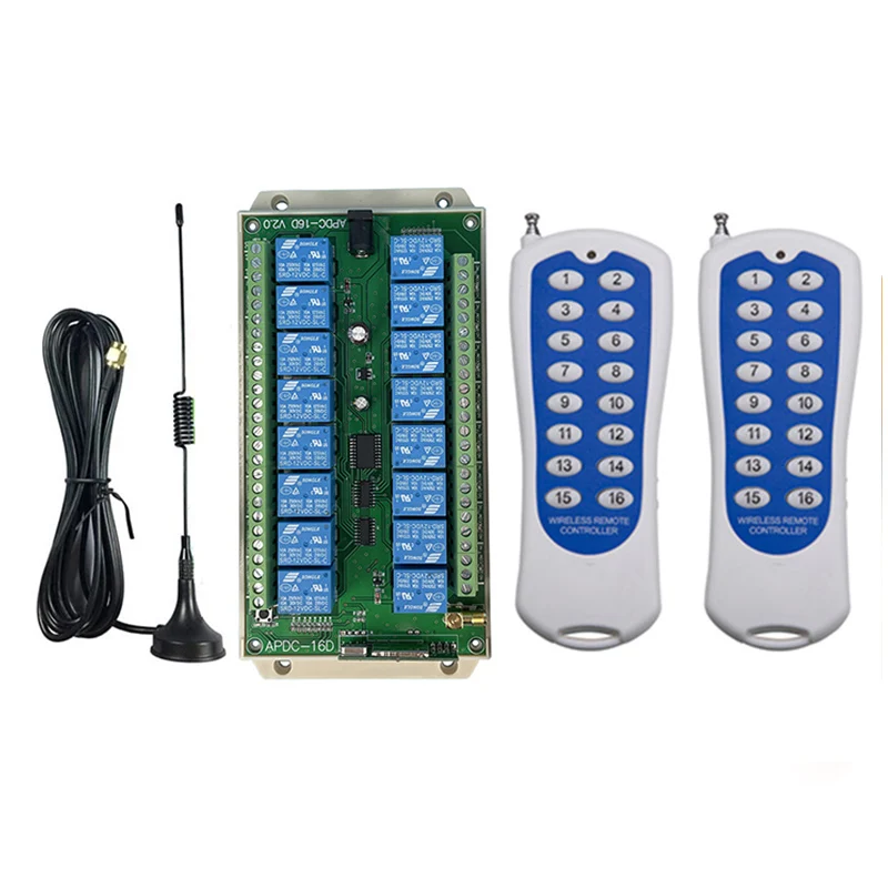

1000 м DC12V 24V 16CH 433 МГц реле RF беспроводной пульт дистанционного управления переключатель приемник передатчик всасывающая антенна для светодиодной подсветки или двигателя