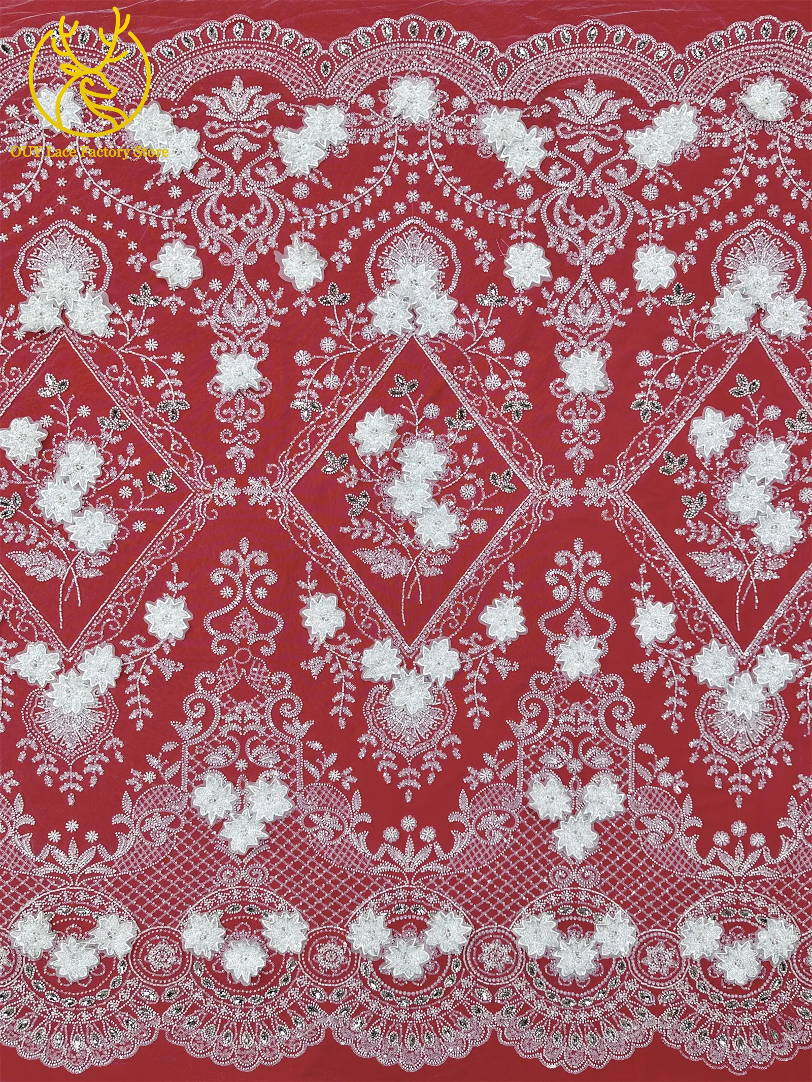 3D-Stickerei Blumen Französischer Mesh-Stein-Spitzenstoff 2026 Afrikanischer Nigerianischer Tüll Perlen-Pailletten-Spitzenstoff für Hochzeitsnäharbeiten – Detail 13