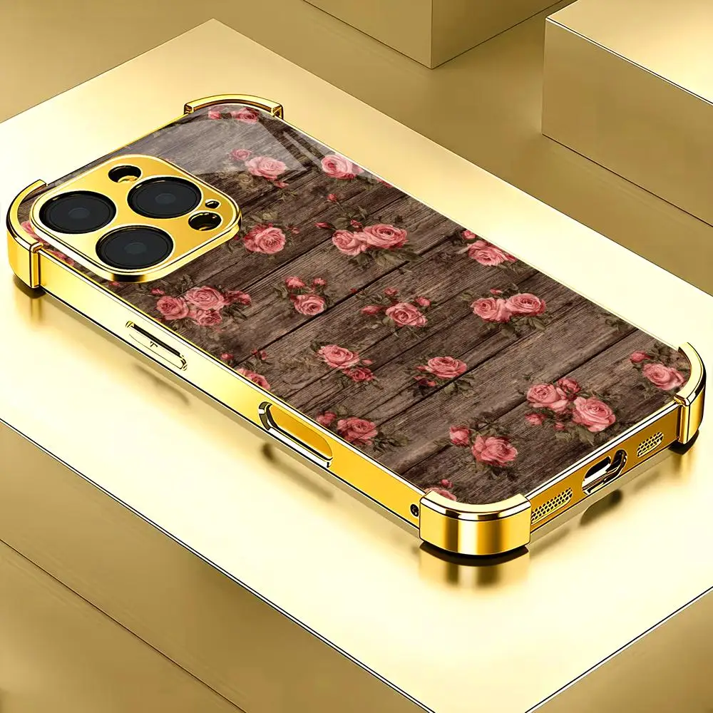 flowers on wooden board trend Glass phone case for iPhone 17 16 15 14 13 12 Pro pm Plus Air Four-corner protection Dropresistant